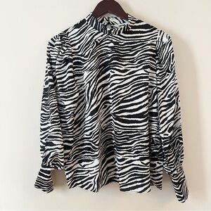 Koton Zebra Print Blouse Mock Neck Balloon sleeves Size EUR 36/US 4 NEW Black